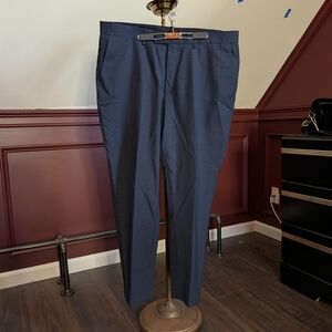 TIGER OF SWEDEN Textured Navy Wool Linen Dress Pants Trousers Pleated